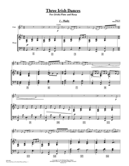 thumbnail of Michael Barry – Three Irish Dances For (Irish) Flute and Harp – (Harp Score and Flute Part)